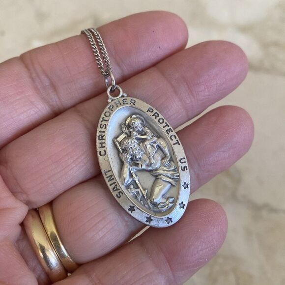 Sterling Silver St. Christopher Religious Medal 24” Sterling Silver Curb Chain - Picture 8 of 8